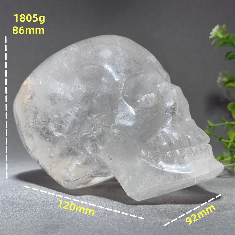 Natural High-Quality Transparent White Crystal Hand-Polished Carved Skull Mineral Stone Home Halloween Party Decoration Gift-ToShay.org