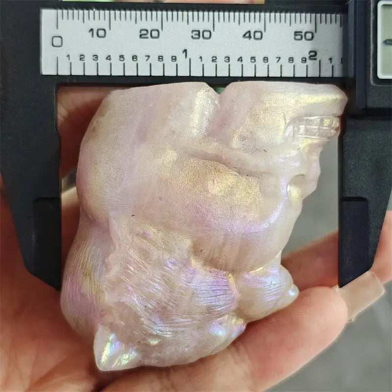 Natural Aura Rose Quartz Tiger And Skull Carving Crystal Crafts Children Birthday Present Fashion Home Decoration Gift 1PCS-ToShay.org