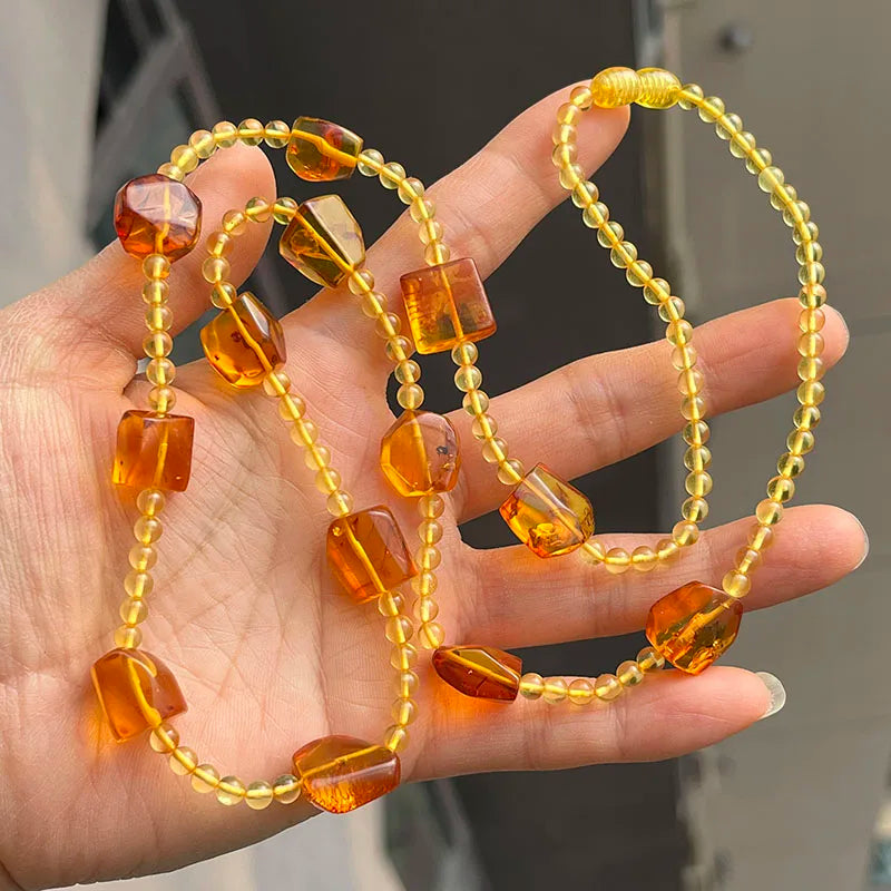 Yellow Amber Bead Necklace-ToShay.org