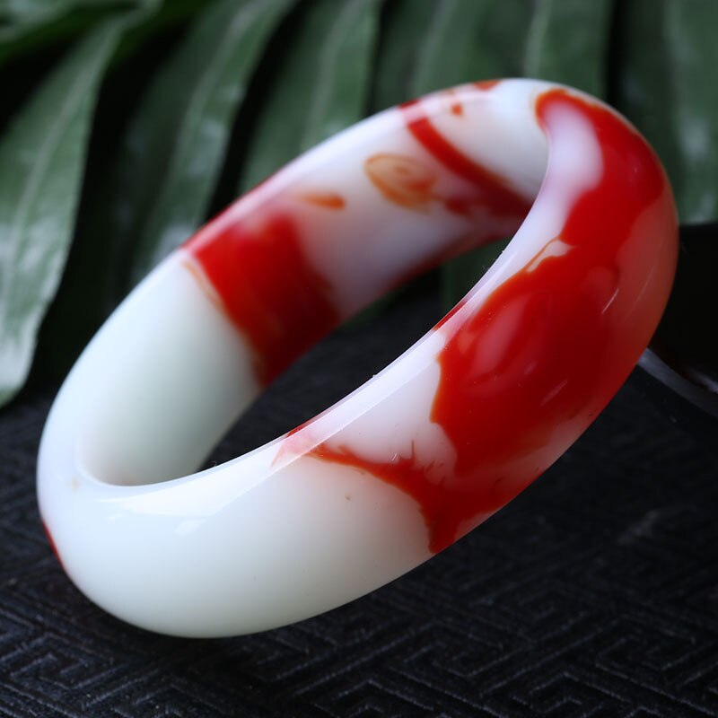 Red White Jade Bangle-ToShay.org