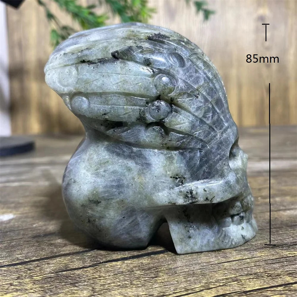 Crystal Natural Labradorite Skull Carving Healing Stone Reiki Gemstones Quartz Minerals Beauty Home Decoration Aquarium-ToShay.org
