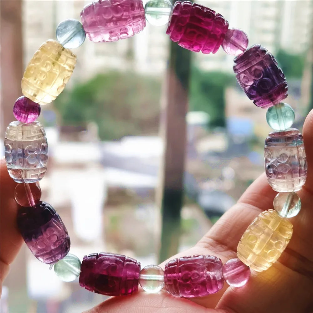 Purple Yellow Fluorite Bracelet-ToShay.org
