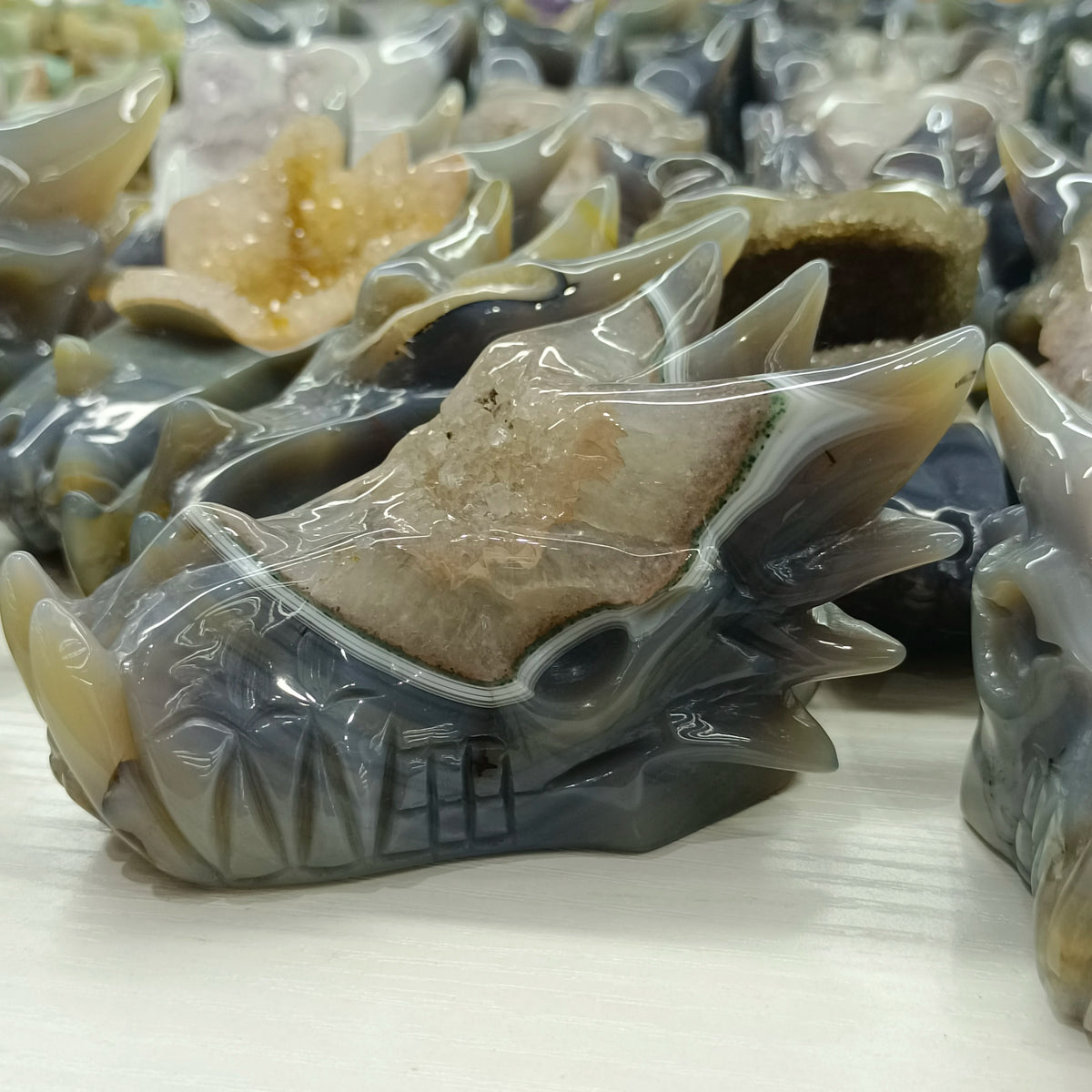 Grey Agate Dragon Head-ToShay.org