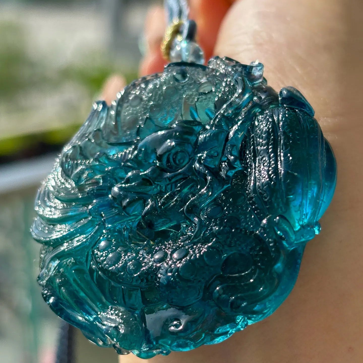 Blue Aquamarine Dragon Pendant-ToShay.org