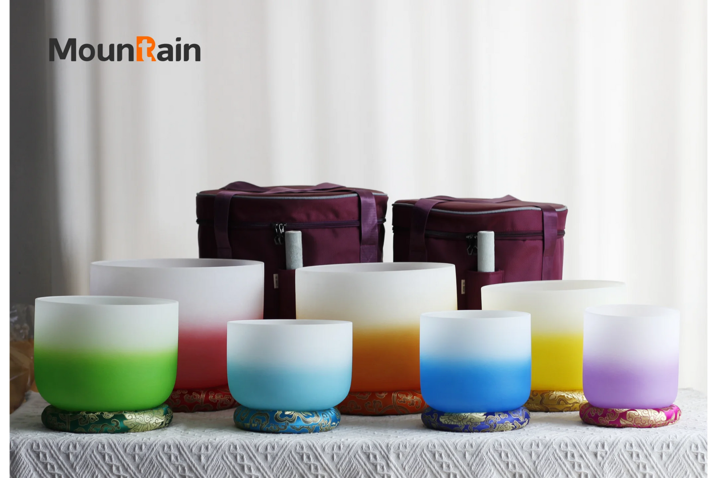 Rainbow Frosted Crystal Singing Bowls-ToShay.org