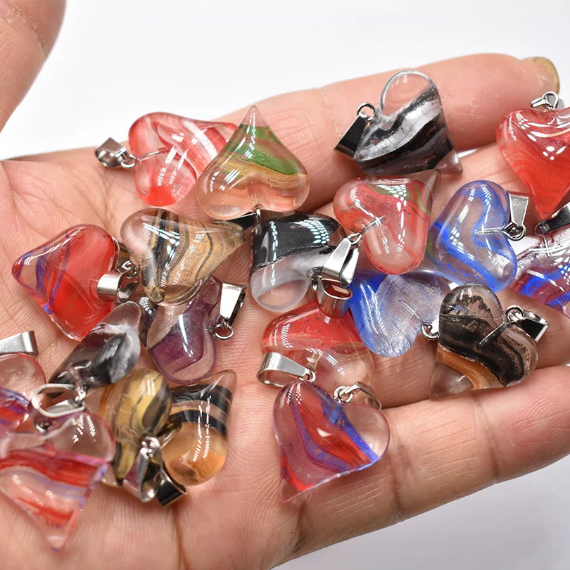 Mixed Glass Heart Pendants-ToShay.org