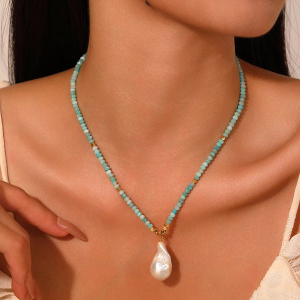 Blue Amazonite Pearl Necklace-ToShay.org