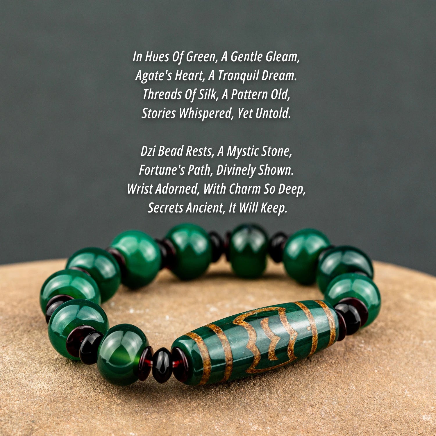 Green Agate Dzi Bead Bracelet-ToShay.org