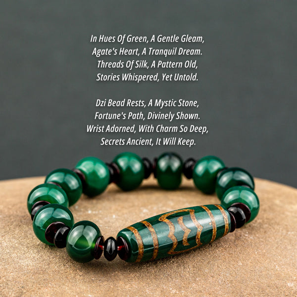Green Agate Dzi Bead Bracelet-ToShay.org