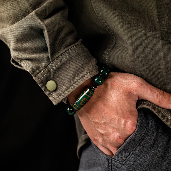 Green Agate Dzi Bead Bracelet-ToShay.org