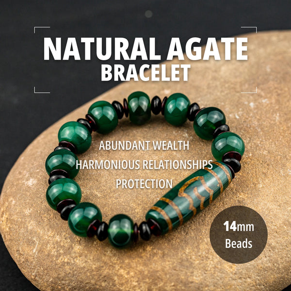 Green Agate Dzi Bead Bracelet-ToShay.org
