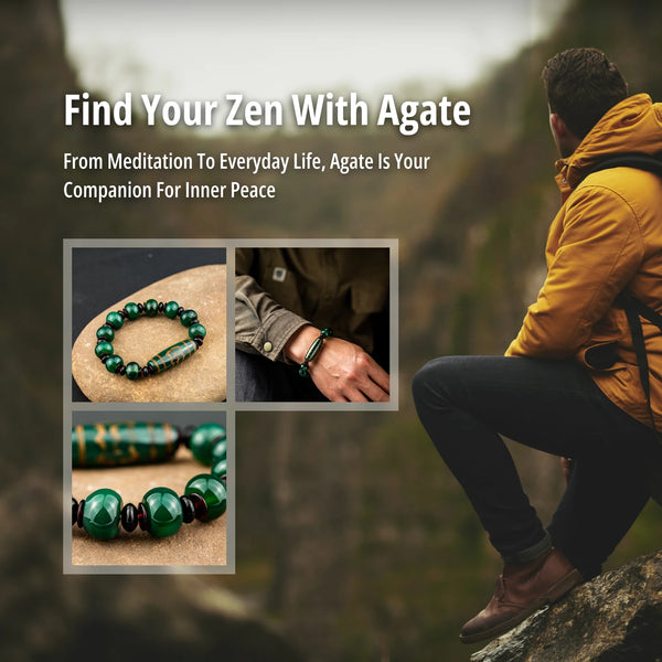 Green Agate Dzi Bead Bracelet-ToShay.org