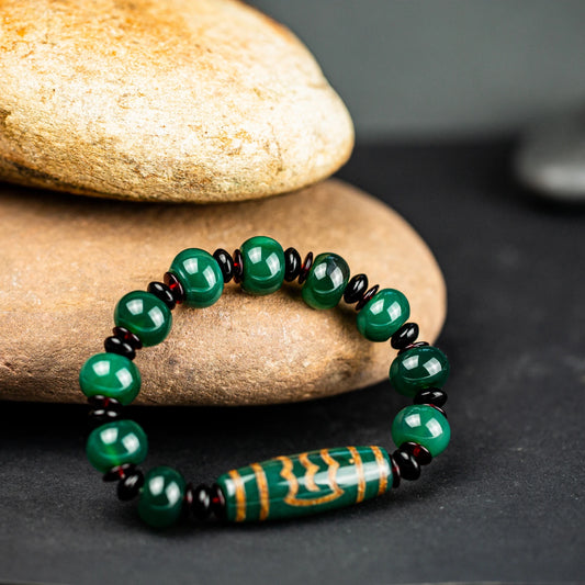 Green Agate Dzi Bead Bracelet-ToShay.org
