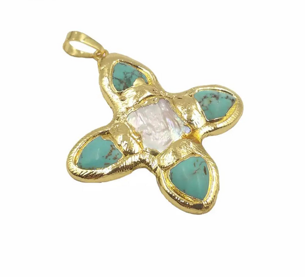 Blue Turquoise Cross Pendant-ToShay.org