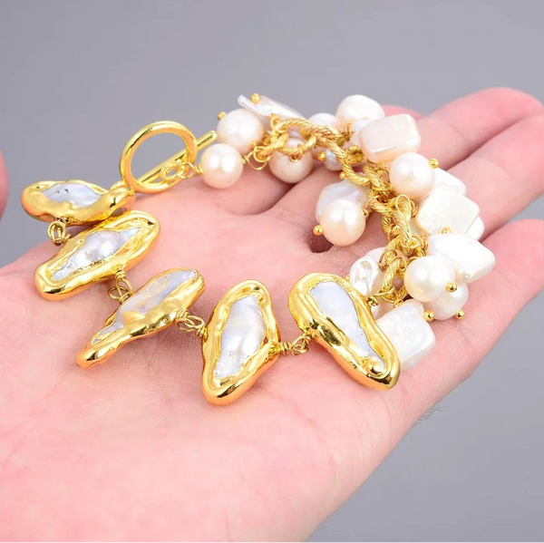 White Pearl Chain Bracelet-ToShay.org