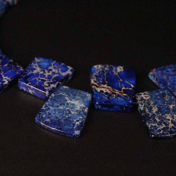 15pcs Lapis Blue Impression Jaspers Top Drilled Trapezoid Slab Beads,Ocean Sediment Emperor Stone Graduated Necklaces Jewelry-ToShay.org
