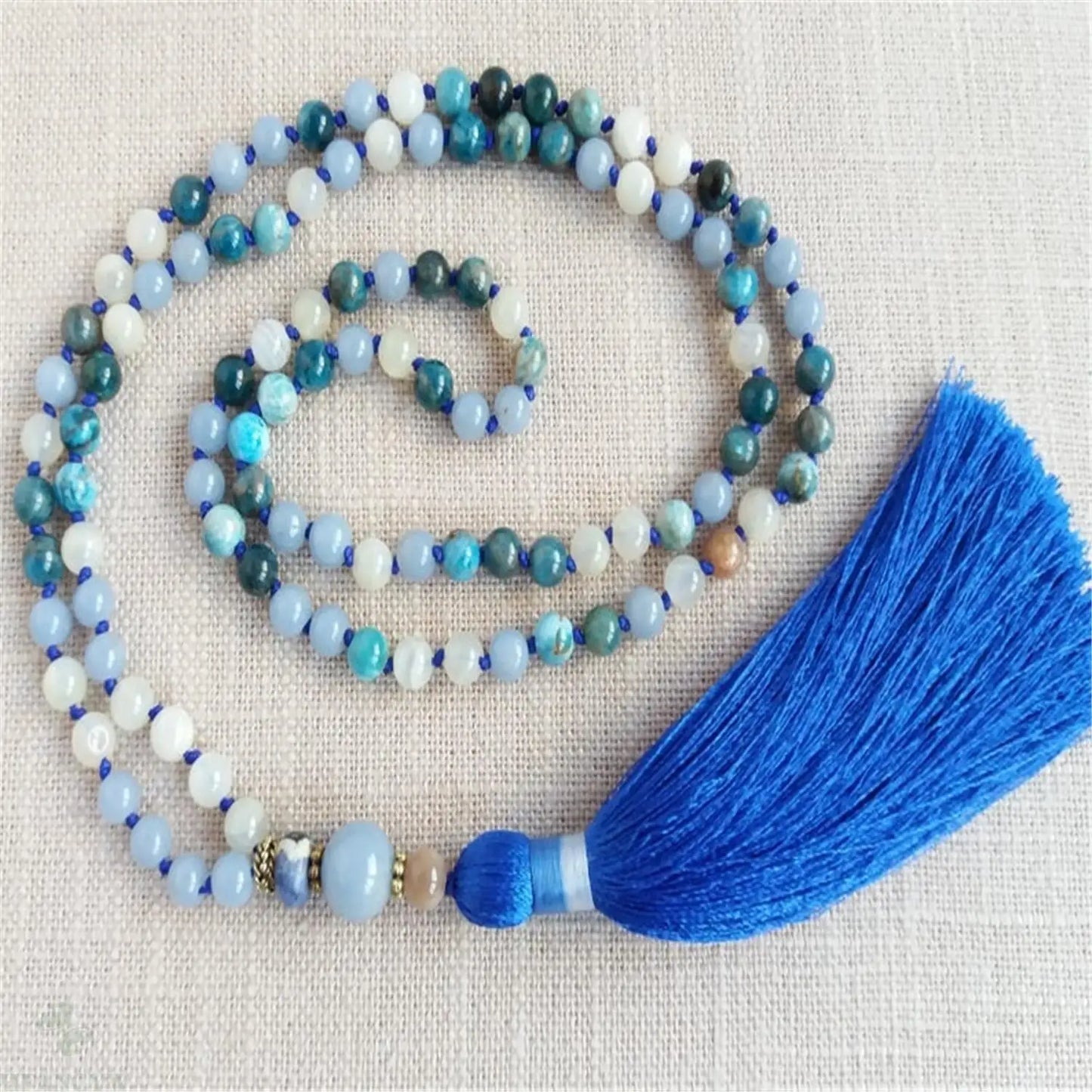 Blue Angelite Apatite Mala-ToShay.org