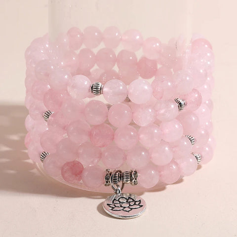 Pink Rose Quartz Mala Beads-ToShay.org