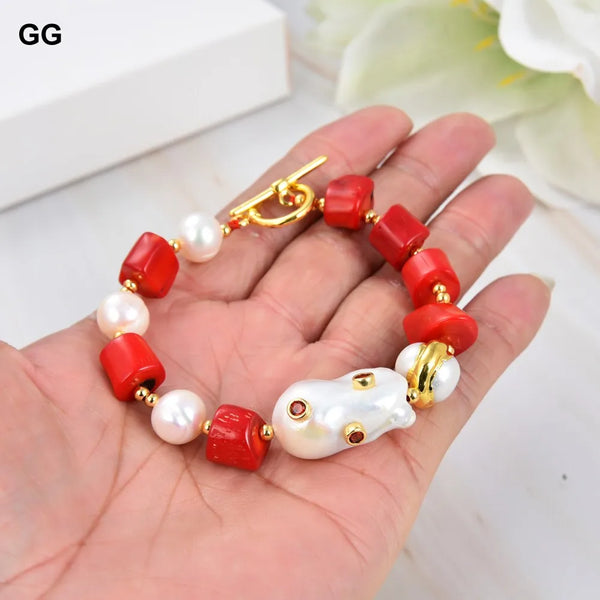 Red Coral Pearl Bracelet-ToShay.org