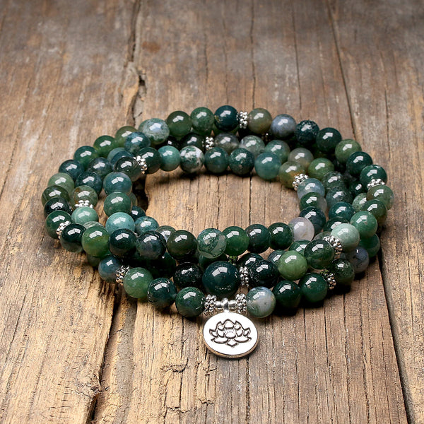 Green Moss Agate Mala Beads-ToShay.org