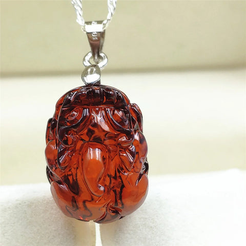 Red Amber Pi Xiu Pendant-ToShay.org