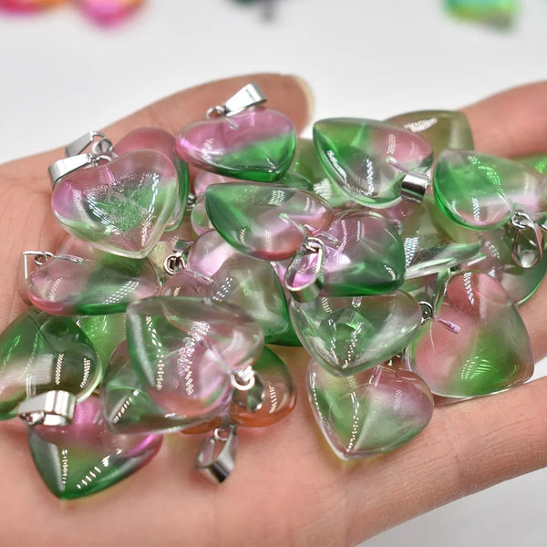 Mixed Glass Crystal Heart Pendants-ToShay.org