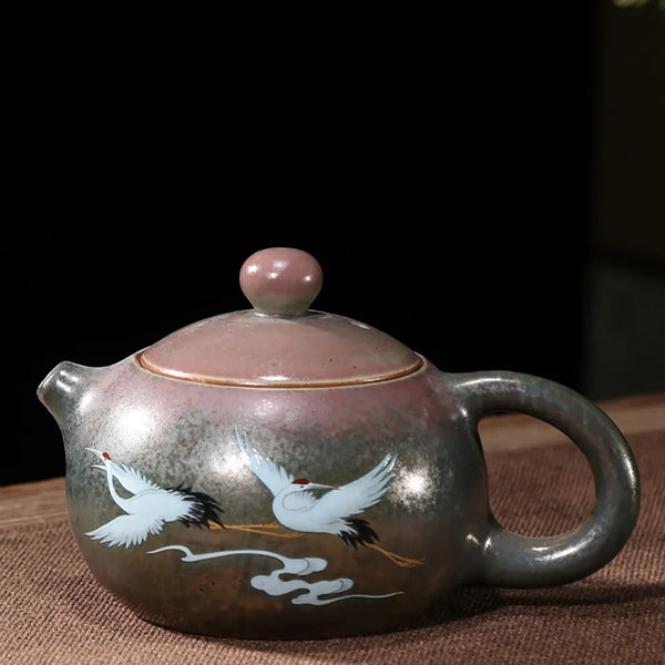 Crane Painted Ceramic Teapot-ToShay.org