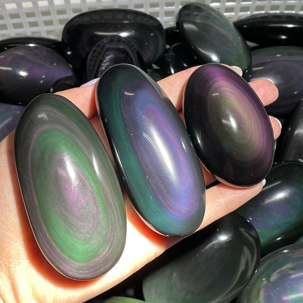 Black Rainbow Obsidian Palm Stones-ToShay.org