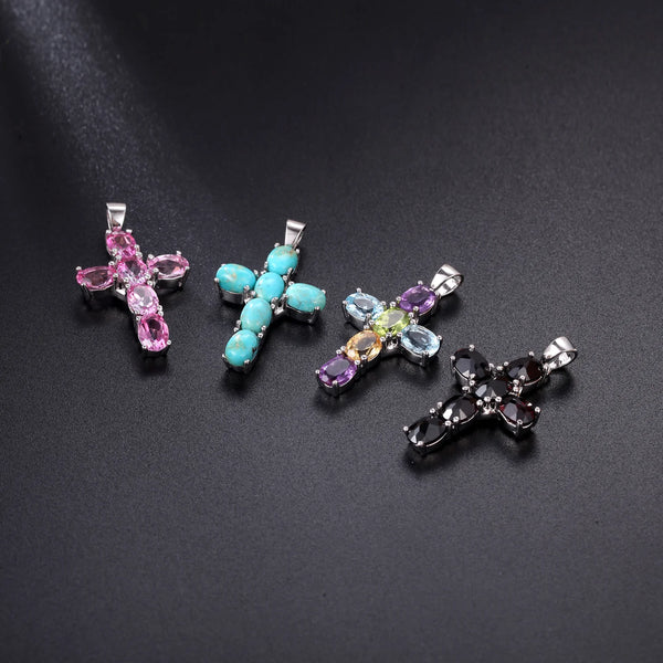 Silver Cross Gemstone Pendant-ToShay.org