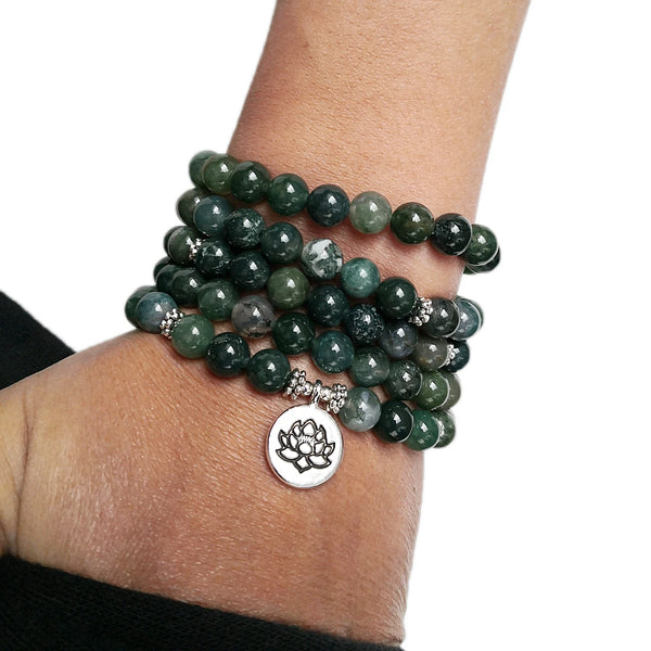 Green Moss Agate Mala Beads-ToShay.org