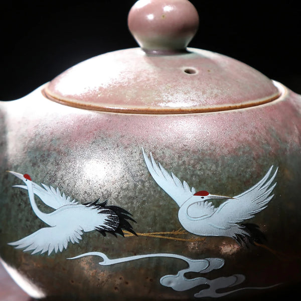Crane Painted Ceramic Teapot-ToShay.org
