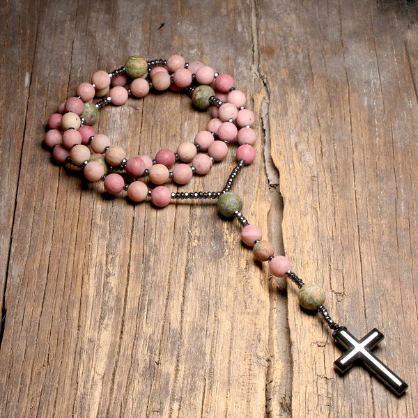 Pink Rhodonite Bead Rosary-ToShay.org
