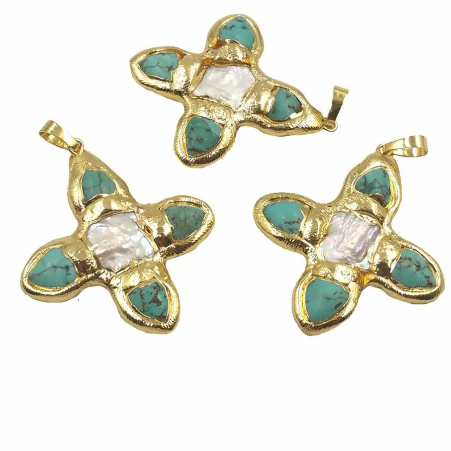 Blue Turquoise Cross Pendant-ToShay.org