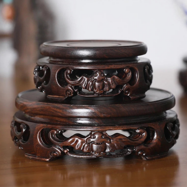 Ebony Carved Bat Pattern Base-ToShay.org