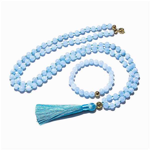 Blue Aquamarine Japamala Necklace-ToShay.org