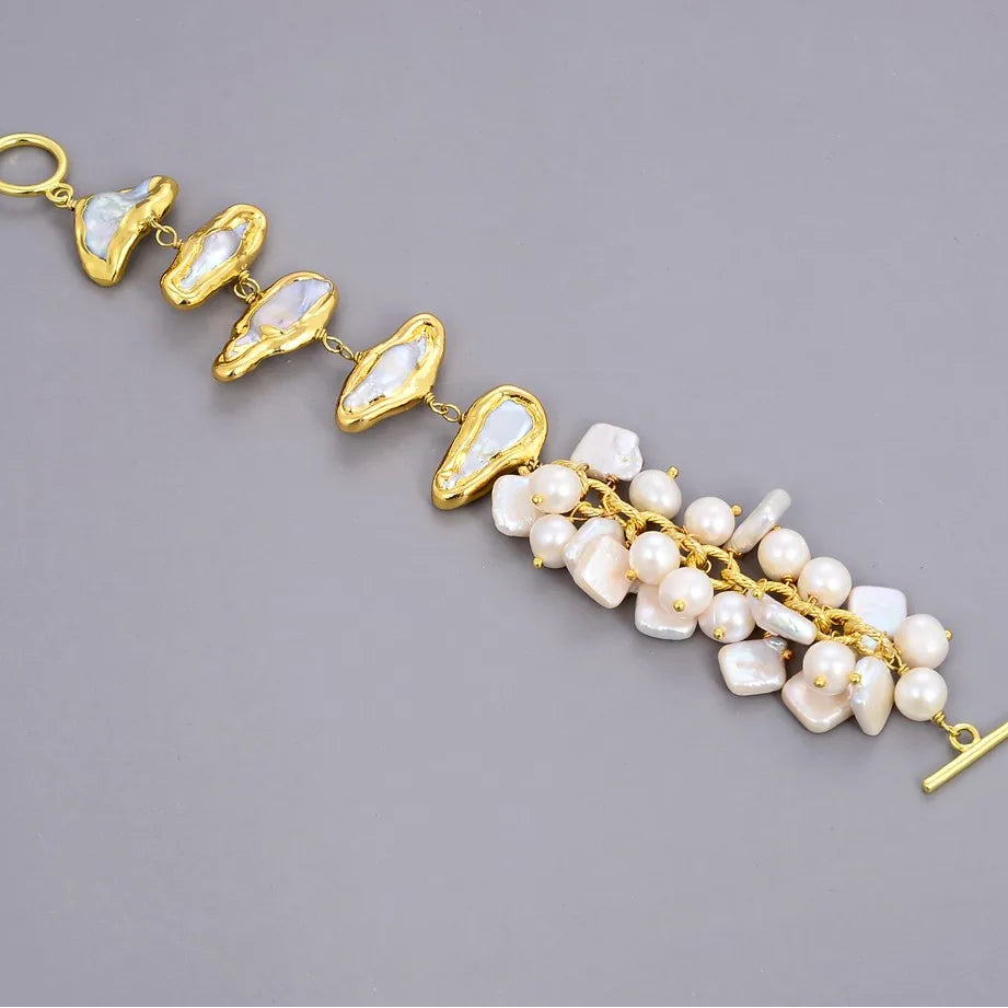 White Pearl Chain Bracelet-ToShay.org