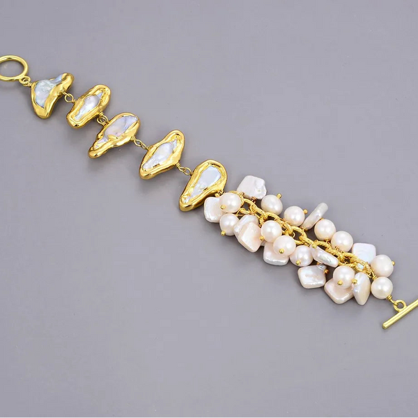 White Pearl Chain Bracelet-ToShay.org