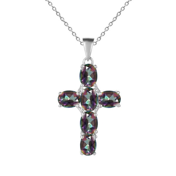 Silver Cross Gemstone Pendant-ToShay.org