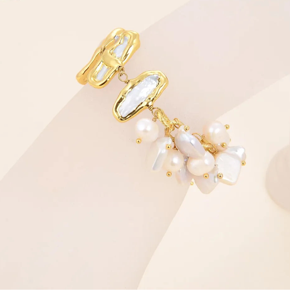 White Pearl Chain Bracelet-ToShay.org