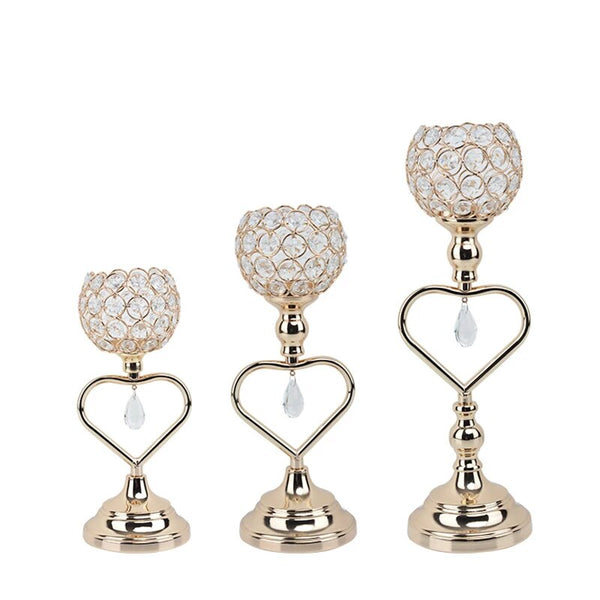 Gold Crystal Heart Candle Stands-ToShay.org