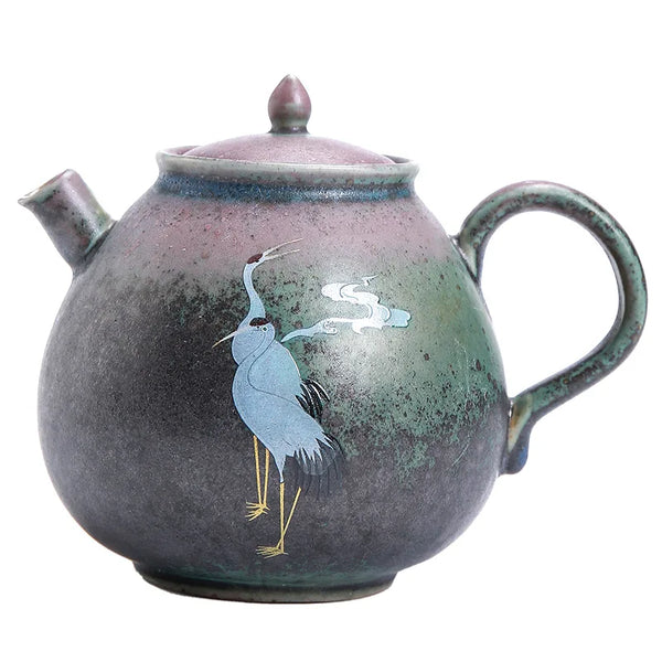 Crane Painted Pottery Tea Pot-ToShay.org