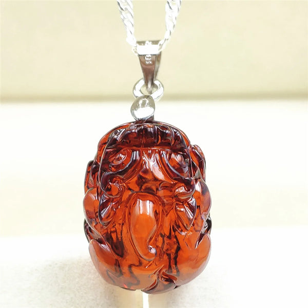Red Amber Pi Xiu Pendant-ToShay.org