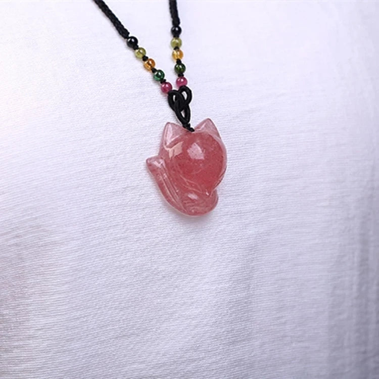 Natural Red Ice Strawberry Quartz Fox Carved Pendant Necklace Women Crystal Healing 23x16mm Fashion Pendant Jewelry AAAAA-ToShay.org