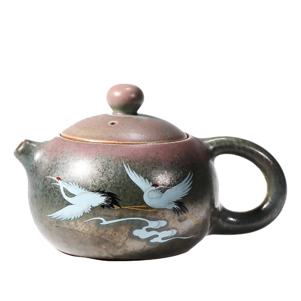 Crane Painted Ceramic Teapot-ToShay.org