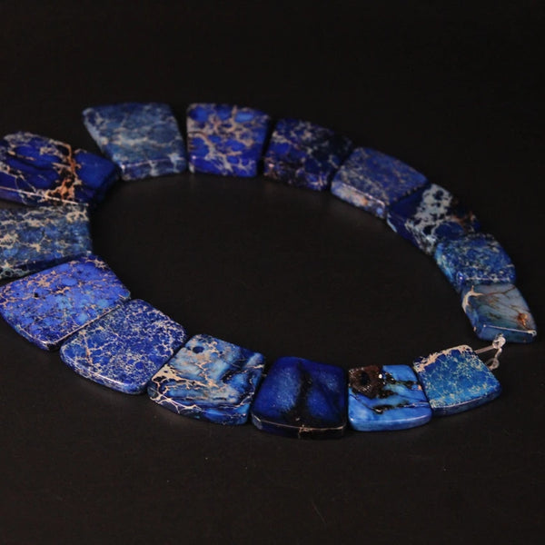15pcs Lapis Blue Impression Jaspers Top Drilled Trapezoid Slab Beads,Ocean Sediment Emperor Stone Graduated Necklaces Jewelry-ToShay.org
