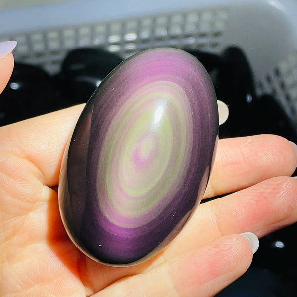 Black Rainbow Obsidian Palm Stones-ToShay.org