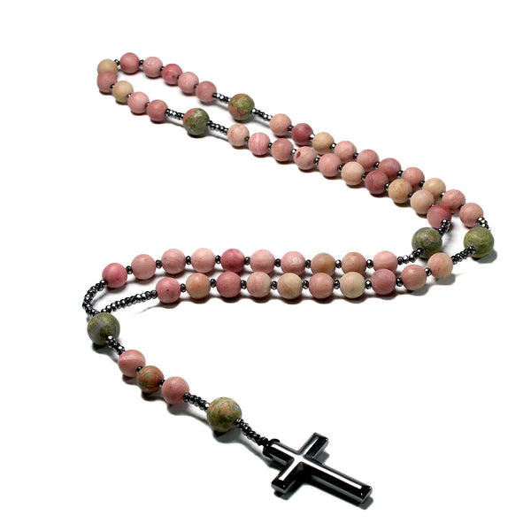 Pink Rhodonite Bead Rosary-ToShay.org