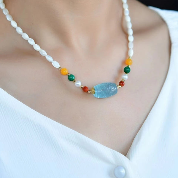 Blue Aquamarine Pendant Necklace-ToShay.org