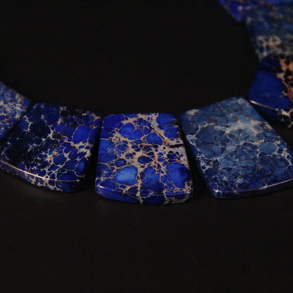 15pcs Lapis Blue Impression Jaspers Top Drilled Trapezoid Slab Beads,Ocean Sediment Emperor Stone Graduated Necklaces Jewelry-ToShay.org