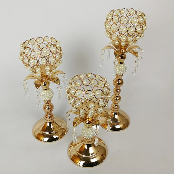 Gold Pearl Cup Candle Stand-ToShay.org